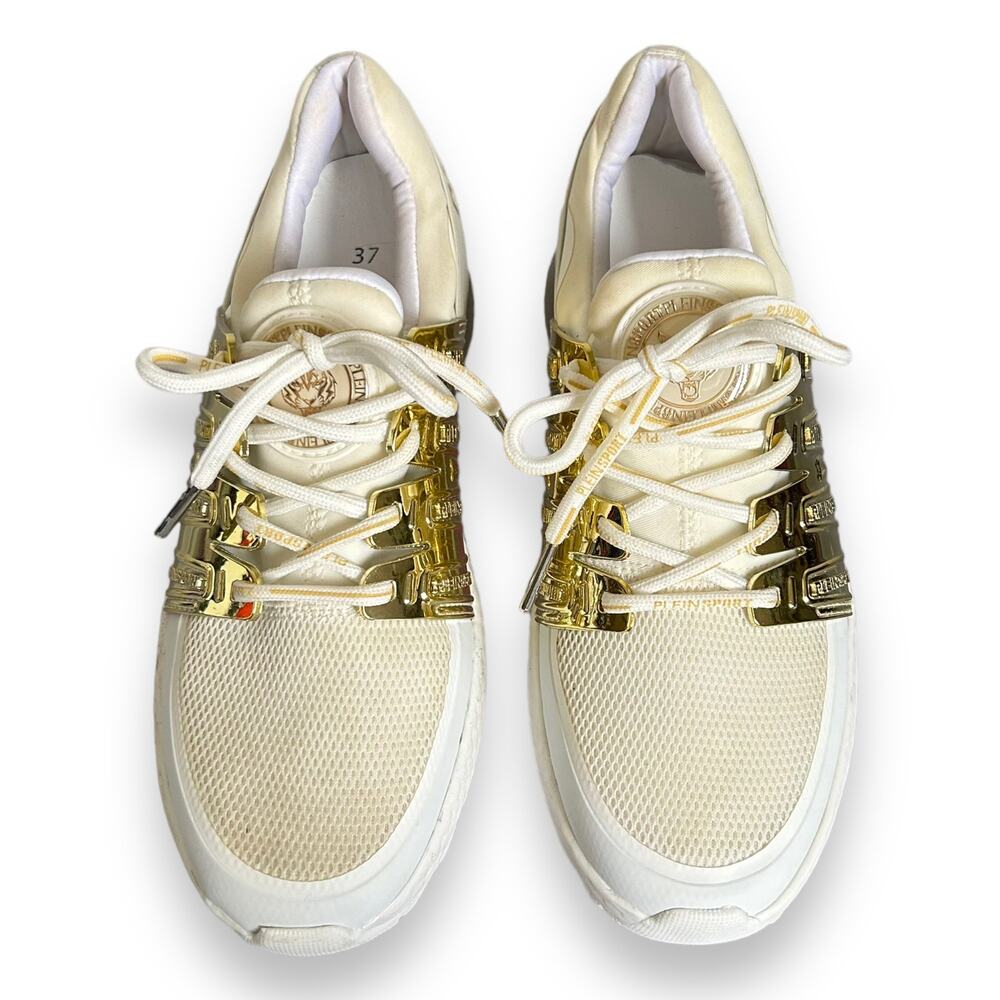 Plein Sport Gold Metallic Lace Up Shoes White Size 37/7 - Picture 5 of 16